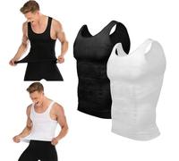 SHAPERLUV - Men's Slimming Vest & Body Shaper: Instant Belly Shaping & Tummy Control. Compression Vest Top, Belly Slimming Shaper Undershirt (Black&White, XL)
