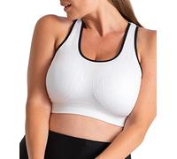 SHAPERMINT Sports Bras for Women - Sports Bra - Womens Workout Tops - Wireless Bra, White with Black Trim, M