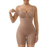 SHAPERX Body Shaper for Women Mid Thigh Shapewear Seamless Compression Bodysuit with Removable Pads, UK-SZ5468-Sienna-S/M-Plus