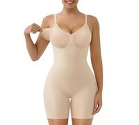 SHAPERX Body Shaper for Women Mid Thigh Shapewear Seamless Compression Bodysuit with Removable Pads, UK-SZ5468-Beige-3XL-Plus