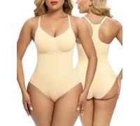 SHAPERX Body suits for Women Tummy Control Shapewear Sculpting Thong Racerback Tank Top, UK-SZ5305-Beige-S/M