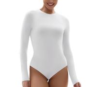 SHAPERX Bodysuit for Women Long Sleeve High Stretch Leotard Top Thong Jumpsuit Crew Neck Fits Everybody, UK-SZ5242-White-S