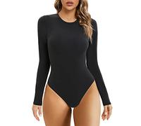 SHAPERX Bodysuit for Women Long Sleeve High Stretch Leotard Top Thong Jumpsuit Crew Neck Fits Everybody, UK-SZ5242-Black-S
