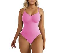 SHAPERX Bodysuit for Women Seamless Body Shaper Tummy Control Shapewear Thong Adjustable Strap, UK-SZ5215-Pink-XXS/XS