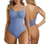 SHAPERX Bodysuit for Women Tummy Control Shapewear Seamless Body Shaper Low Back Thong Adjustable Strap, UK-SZ5266-Smoke Blue-2XL/3XL