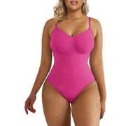 SHAPERX Bodysuit Shapewear for Women Tummy Control Seamless Body Shaper Thong Adjustable Strap, UK-SZ5215-Rose Red-S/M