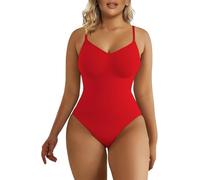 SHAPERX Bodysuit Shapewear for Women Tummy Control Seamless Body Shaper Thong Adjustable Strap, UK-SZ5215-Red-XXS/XS