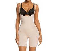 SHAPERX Fajas Colombianas Body Shaper Shapewear for Women Tummy Control Open Bust Mid-Thigh Bodysuit Post Surgery Slimmer, UK-SZ2490293-Beige-XL