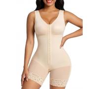 SHAPERX Shapewear Bodysuit for Women, Tummy Control Waist Sculpting Body Shaper, Comfortable All-Day Support with Zip Crotch & Butt Lifting Design, UK-SZ7302-Beige-L