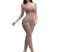 SHAPERX Shapewear for Women Tummy Control Body Shaper Full Bodysuit Shaping Leggings with Adjustable Shoulder Straps, UK-SZ5809-Sienna-XXS/XS