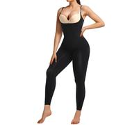 SHAPERX Shapewear for Women Tummy Control Body Shaper Full Bodysuit Shaping Leggings with Adjustable Shoulder Straps, UK-SZ5802-Black-L/XL