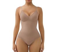 SHAPERX Shapewear for Women Tummy Control Body Shaper Seamless Briefs Bodysuit with Removable Pads, UK-SZ5433-Sienna-S/M