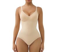SHAPERX Shapewear for Women Tummy Control Body Shaper Seamless Briefs Bodysuit with Removable Pads, UK-SZ5433-Beige-S/M-Plus