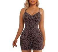 SHAPERX Shapewear for Women Tummy Control Seamless Body Shaper Compression Bodysuit Mid Thigh Butt Lifter Shorts, UK-SZ5218-Leopard-XXS/XS