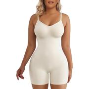 SHAPERX Women Shapewear Tummy Control Bodysuit Seamless Body Shaper Compression Mid Thigh Butt Lifter Shorts, UK-SZ5218-White-S/M