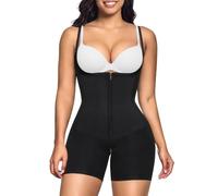 SHAPERX Women's Shapewear Bodysuit Bonded Tummy Control Panel Seamless Faja Zip-Up Mid Thigh Body Shaper with Zipper Crotch, UK-SZ5876-Black-S
