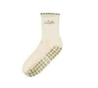 Shapes Studio Crew Half Calf Grip Socks, Cutest Fruits Pilates Socks, Ruffle socks, Non-Slip, Barre Yoga Fitness, Inhale Exhale Petal Trim, 5-10
