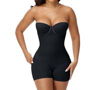 SHAPESHE Strapless Shapewear for Women Lace-up Body Shper Backless Shpewear Bodysuit Butt Lifter, Black, Small