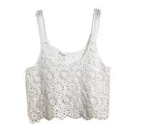 ShapeW Women Vintage Crochet Cropped Tank Top Boho Hollow Out Knitted Floral Pattern Camisole Summer Sleeveless Cover Up Vest White, One Size
