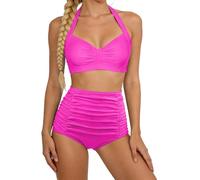 Shaping Swimsuit, Push-Up Bikini High Waist Two Piece Swimsuit Retro Printed Ruched High Waist Bikini
