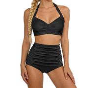 Shaping Swimsuit, Push-Up Bikini High Waist Two Piece Swimsuit Retro Printed Ruched High Waist Bikini