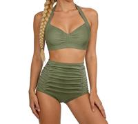 Shaping Swimsuit, Push-Up Bikini High Waist Two Piece Swimsuit Retro Printed Ruched High Waist Bikini