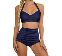 Shaping Swimsuit, Push-Up Bikini High Waist Two Piece Swimsuit Retro Printed Ruched High Waist Bikini