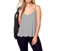 Shaposh Fashion® Women's Plain Printed Sleeveless Cami Swing Vest - Ladies Stretch Round Scoop Neck Camisole Strappy Flared Tank Top (Grey, 16-18)