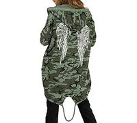 Shaposh Fashion® Women's Sequin Angel Wings Cardigan Oversized Hoodie - Ladies Baggy Jacket Hoody Front Open Sweatshirt Coat Top (Green Camouflage, S-M)