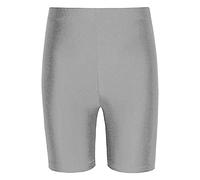 Shaposh Fashion® Women's Shiny Neon Lycra Cycling Shorts - Ladies Seamless Soft Stretchy Dancing Running Gym Active Casual Sports Yoga Pants (Silver, 12-14)