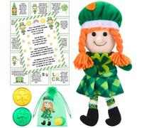 Shappy 1 Set Leprechaun Plush Boy Girl Toy St. Patrick's Day Plush Toy Doll with Shamrock Coins and Leprechaun Scavenger Hunt Letter St Patricks Day Decorations Irish Stuffed Decor (Girl)