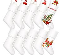 Shappy 10 Pieces Christmas Sublimation Burlap Stockings Xmas Fireplace Hanging Plain Decorative for DIY Craft Holiday Decoration Gift Holding Bag, White