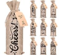 Shappy 10 Pieces Christmas Wine Bags for Bottles Gifts Linen Champagne Cloth Bags with Drawstring Cover for Wedding Birthday(Natural)