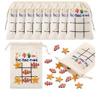 Shappy 10 Sets Tic Tac Toe Fish Extender Exchange Gifts, Pixie Dust Gifts for Cruise, Tic Tac Toe Drawstring Bags with Clownfish Theme Wooden Pieces Travel Toy for Adults Birthday Party Favor Supplies
