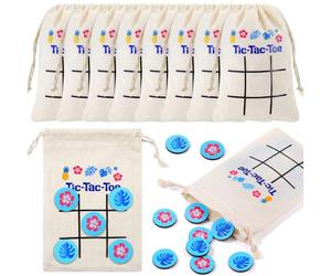 Shappy 10 Sets Tic Tac Toe Fish Extender Exchange Gifts, Pixie Dust Gifts for Cruise, Tic Tac Toe Drawstring Bags with Tropical Theme Wooden Pieces Travel Toy for Adults Birthday Party Favor Supplies