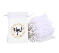 Shappy 100 Pieces Thank You Bags Sheer Organza Bags, Small Jewelry Present Pocket with Drawstring, Mesh Wedding Party Favor Pocket for Sachet, Jewelry, Makeup Organza Favor Bag(4" x 6",White)