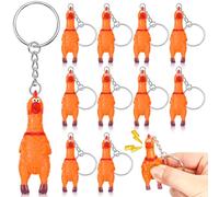 Shappy 12 Pcs 2.4" Mini Rubber Chicken Keychains Squeaky Screaming Chicken Squeeze Pendant Gag Gifts for Christmas Birthday Party (Dark Orange)