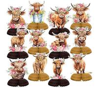 Shappy 12 Pcs Highland Cow Honeycomb Centerpieces Highland Cow Party Centerpieces Table Decorations for Baby Shower Birthday Party Supplies(Classical)
