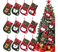 Shappy 12 Pcs Mini Christmas Stockings Decorations Includes Snowman Polar Bear Santa Claus and Reindeer, Cotton Card Candy Stockings for Small Gift Xmas Christmas Tree Fireplace Holiday Party Favors