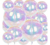 Shappy 14 Pcs Iridescent 4D Round Foil Balloons 32" 22" 12" Different Sizes Large Round Foil Holographic Balloons for Birthday Wedding Under the Sea Mermaid Groovy Disco Party Decoration