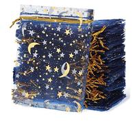 Shappy 150 Pieces Drawstring Organza Bags Small Moon Stars Drawstring Sachet Jewelry Mesh Gift Bags Pouches Gold Star Organza Favor Pouches for Christmas Wedding Party(3.5 x 4.7 Inch,Dark Blue)