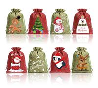 Shappy 16-Piece Christmas Burlap Drawstring Bags, 6 x 8 Inch, Small Candy Mini Bags with Drawstring for Xmas Holiday Party Favors Gift