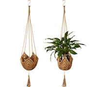 Shappy 2 Packs Macrame Plant Hangers Jute Crochet Plant Indoor Boho Hanger Large Hanging Wall Plants with 2 S Shaped Hooks for Outdoor Home Decorations Fence Planters Plant Flower Pots