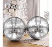 Shappy 2 Pcs Giant Silver Disco Balloons Large 4D Round Ball Balloons 60 Inch Giant Huge Aluminum Shiny Foil Balloon for Wedding Birthday Bachelorette Graduation Baby Shower Party Decoration