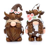 Shappy 2 Pcs Gnomes Decorations for Home Gnomes Figurine Gifts Spring Summer Table Ornaments Decorations Gifts for Home(Highland Cow Style)