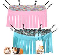 Shappy 2 Pcs Guinea Pig Hideout 27 x 14 Inch Large Size Hideaway Corner Fleece Toy Cage Accessories Cute Hammock for Ferrets Chinchillas Hedgehogs Small Pets (Heart and Geometry Pattern)