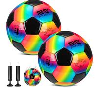 Shappy 2 Pcs Operation Christmas Soccer Balls Bulk with Pump, Mesh Bag Official Size 3 4 5 Indoor Outdoor Colorful Soccer Ball for Practice Game Sport Soft Gift for Child Adult(Size 4,Rainbow)