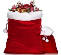 Shappy 2 Pieces Christmas Velvet Santa Bags with Drawstring in 2 Size Large Christmas Santa Gift Bags Santa Gift Sack for Xmas Playing Santa Present Toy(Red)