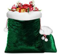 Shappy 2 Pieces Christmas Velvet Santa Bags with Drawstring in 2 Size Large Christmas Santa Gift Bags Santa Gift Sack for Xmas Playing Santa Present Toy(Dark Green)
