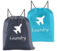 Shappy 2 Pieces Travel Laundry Bag Foldable Travel Organizer Bag Washable Drawstring Wash Bag w/ Nylon Shoulder Strap Dirty Laundry Travel Bag Washing Bag Camp Home Accessories, 28 x 24 Inches, Blue